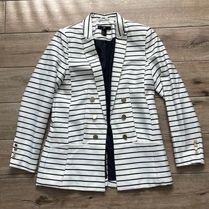 H&M Stripe Blazer Black/Cream Gold Hardware